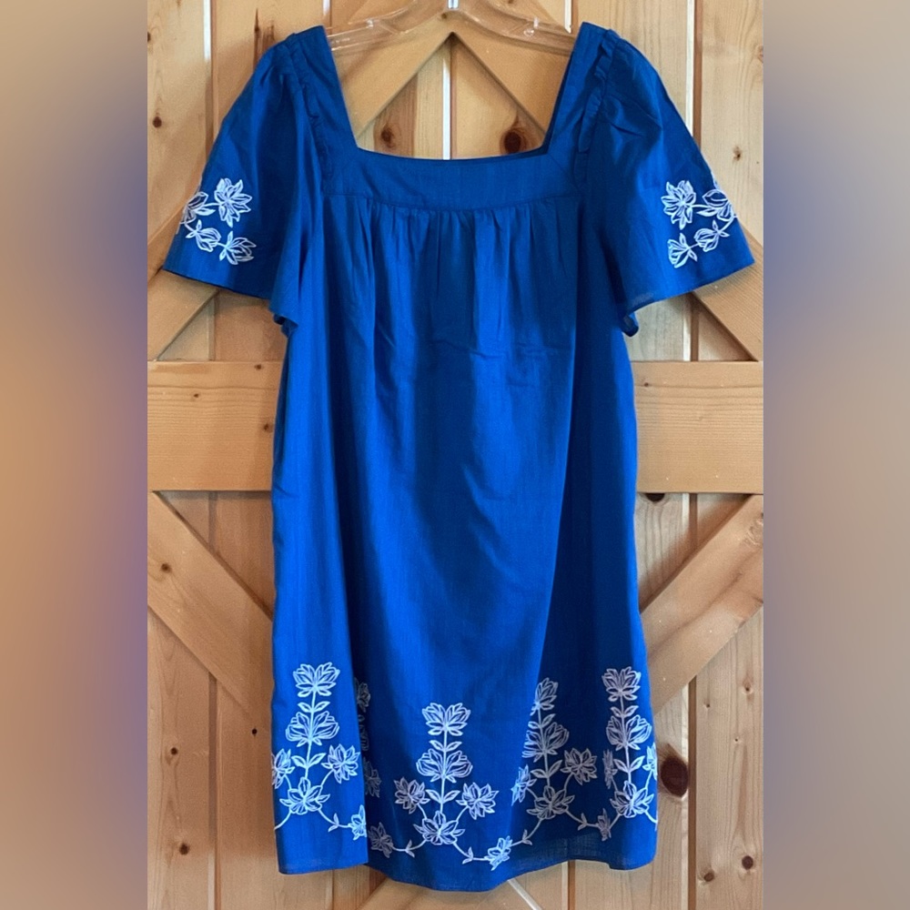 NWT Draper James Maren Shift Dress in Embroidered Floral Cobalt Blue, XS
